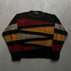Vintage Protege Collection Sweater XL Black 90s Abstract Geometric Knit